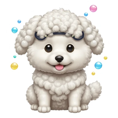 white curly dog with soap bubbles sticker