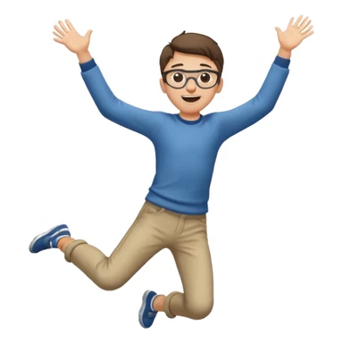 Very excited boy, jumping for joy, full body, eyes closed, wearing glasses sticker