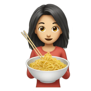 girl eating wok pasta with sticks sticker