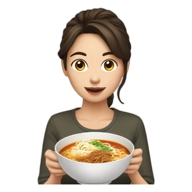 brunette eating ramen bowl sticker