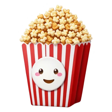 minimalist sweet popcorn emoji style, red and white popcorn box, caramel popcorn sticker