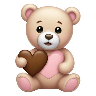 Light pink teddy bear holding brown heart sticker