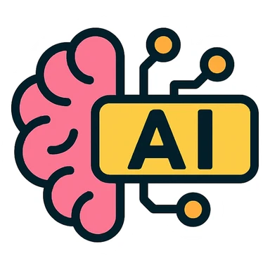 AI logo for social media, clean and bold, digital brain with circuit lines, minimal vector style, strong silhouette, easily recognizable at small sizes sticker
