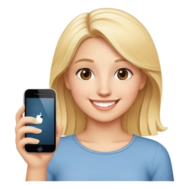 happy blonde girl with new iphone sticker