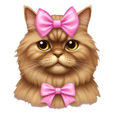 Brown Persian cat wearing a pink bow sticker