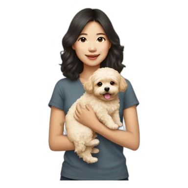 asian girl holding golden maltipoo sticker