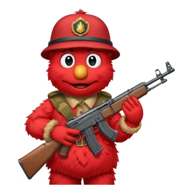 elmo with an AK47 and an bivak sticker