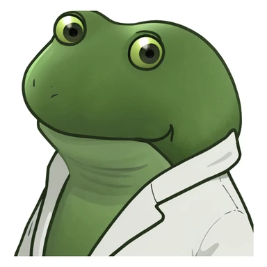 bufo frog as a doctor, white coat, sad eyes, direct gaze sticker