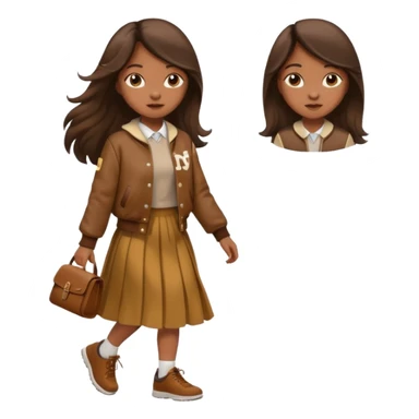 black color long hair girl with brown varsity jacket and long skirt walking  sticker