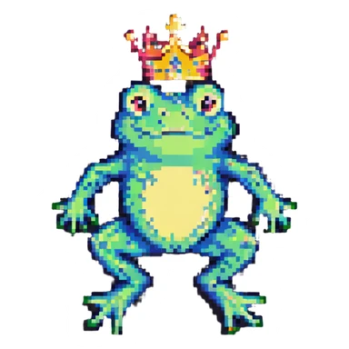 pixel art crowned frog jumping with crown sticker