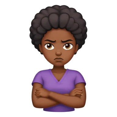 Angry Black girl with dark skin and crossed arms, frowning face sticker