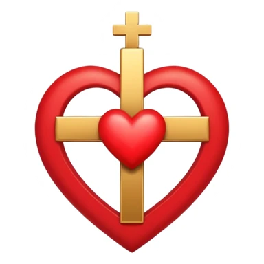 A gold cross on a red heart  sticker