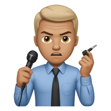 the male office manager yelling at her to stop with angry face and unpluggging her microphone cable
 sticker