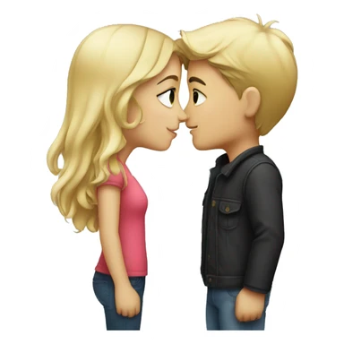 Blonde boy and brunette girl kissing sticker