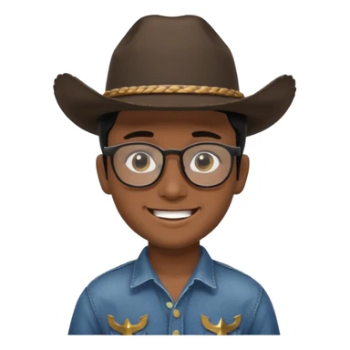 Hispanic Smiling boy with cow boy hat and black hair  . With chin strap and black glasses  sticker
