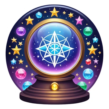 vibrant and mystical icon representing divination and esotericism. The icon should feature symbols like a crystal ball, tarot cards, or mystical runes, with glowing effects, stars, and a magical atmosphere. The design should be colorful, magical, and evoke a sense of mystery and spirituality. sticker