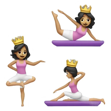 Woman doing Pilates in weird position, with a princess crown and dark hair sticker