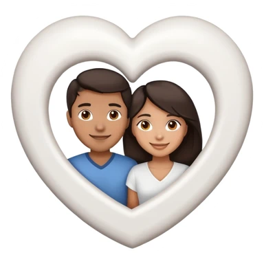 A couple with dark brown hair and mixed skin tone inside a white heart sticker