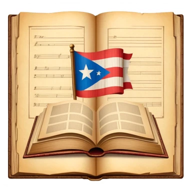 Open vintage book showing detailed stage design sketches, blueprints of theatrical sets, Puerto Rican flag elements woven into the designs, wooden borders, emanating a golden timeless glow sticker