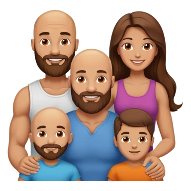 Happy Muscular Bald beard man and his hot wife with long brown hair and 3 sons sticker