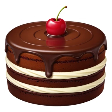 Chocolate cake with buttercream frosting and cherry sauce sticker