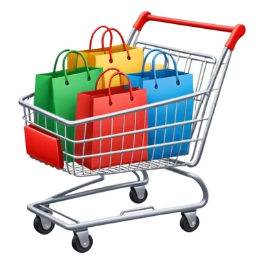 3 colored shopping bags sitting in a shopping cart sticker