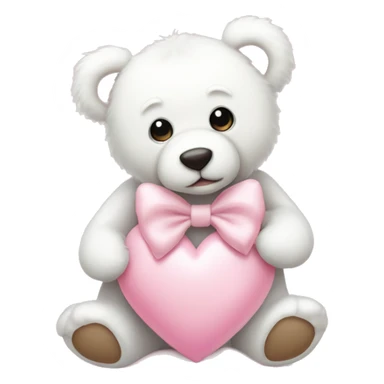 White teddybear with a bow sitting on a baby pink heart  sticker