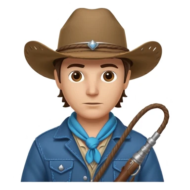 cowboy with a whip portrait, head and shoulders only, cowboy hat, bandana, western jacket collar, whip coiled over shoulder, confident expression, 3D cartoon, mobile game icon style, clean background, no text, no watermark
 sticker