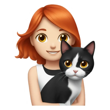 A girl with red hair and a black and white cat sticker
