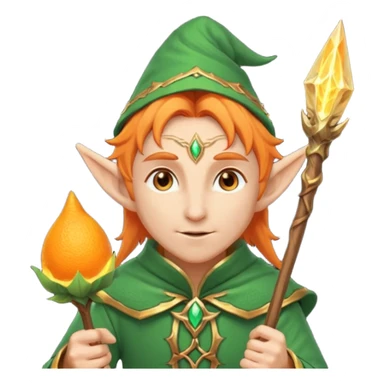 Orange Haired Elf, old Mage elf with glowing orange staff sticker
