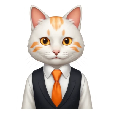 cat in white vest, orange tie sticker
