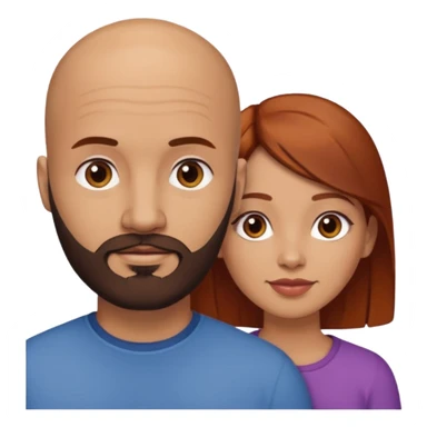 Couple. A bald man with dark brown beard and a girl with light skin. She is a redhead and has dark yellow brown auburn hair. Different skincolor. She has very light skin. sticker