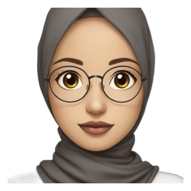 Hijab black color white fair skin girl brown eyes wearing round circular metal glasses, no make up, big cheeks, almond eyes, pink lips, triangle nose sticker