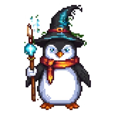 penguin wizard casting a spell sticker