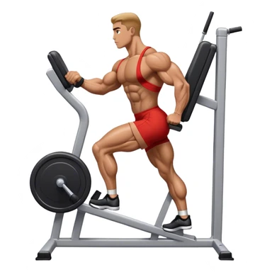 side-view bodybuilder using gym calf-raise machine sticker