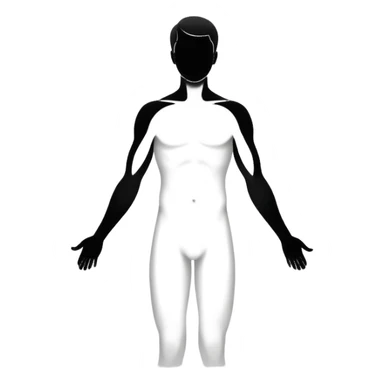 minimalist b&w male silhouette with flowing black-and-white curves across the lower body, now overlaid with a small, softly glowing spark or radiant light near the chest or head — symbolizing inspiration, inner fire, and creative energy awakening” sticker