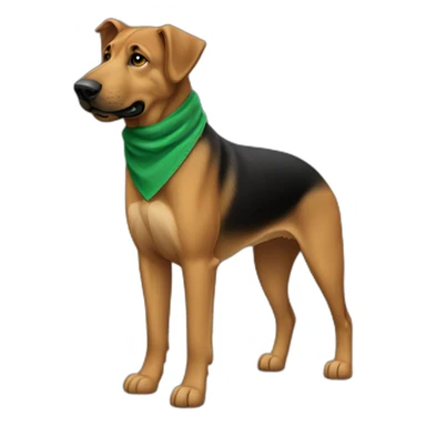 75% Coonhound 25% German Shepherd mix dog wearing small plain green bandana side view full body in profile left facing sticker