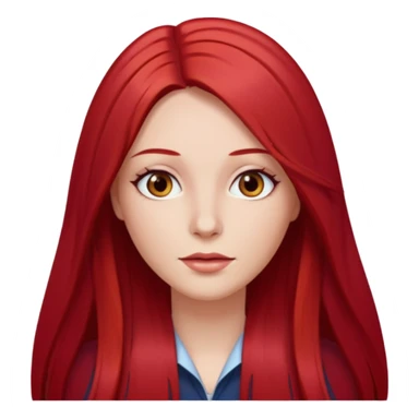 white woman cherry red long straight hair parted middle sticker