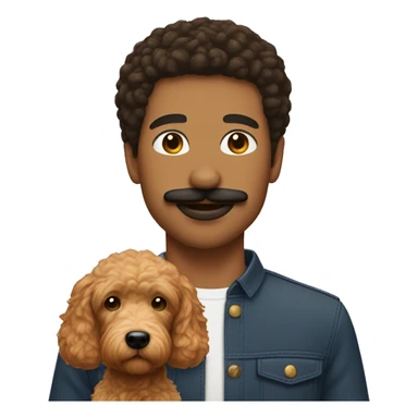Lightskin man with mustache with a red goldendoodle sticker