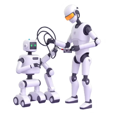 A technician fixing a robot sticker