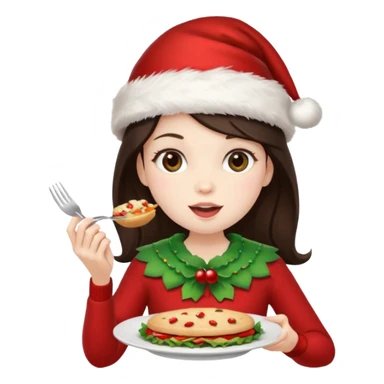 brunette christmas character eating lunch sticker