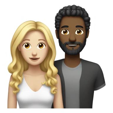 white woman with curly black hair together with a bearded white man sticker