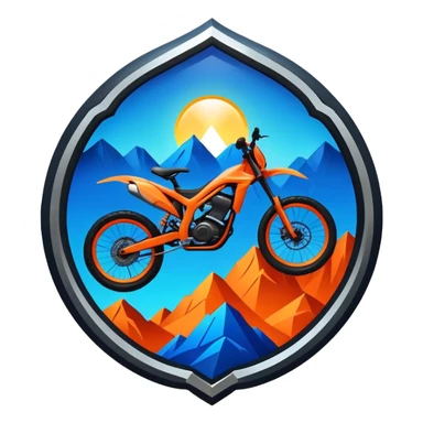 A bold, dynamic emblem combining elements of extreme sports like a mountain, a bike, and a parachute, all within a circular or shield-like shape. The design conveys speed, adventure, and adrenaline, with sharp lines and vibrant colors representing the thrill and intensity of extreme sports. sticker