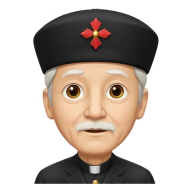 black suited old with fes hat sticker