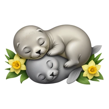 Sleeping baby seal and daffodils  sticker