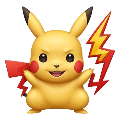 Pikachu as a Rednote app emoji, with round red body, yellow lightning bolt tail, big smile, bold playful style sticker