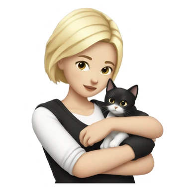blonde girl with short hair holding a black and white cat in her arms sticker
