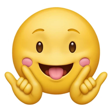 Yellow emoji face, two hands on side with tongue out sticker