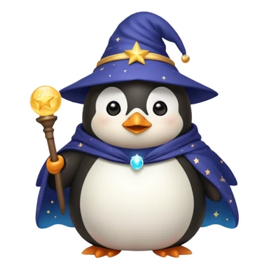 cute chubby penguin wizard with a starry cloak and a glowing orb sticker