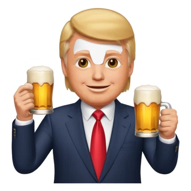 Donald Trump holding a beer, emoji style, wearing a suit sticker